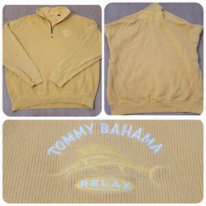 Tommy Bahama Relax 1/4 Zip Pullover Sweatshirt Yellow Large Marlin Logo Flaw!